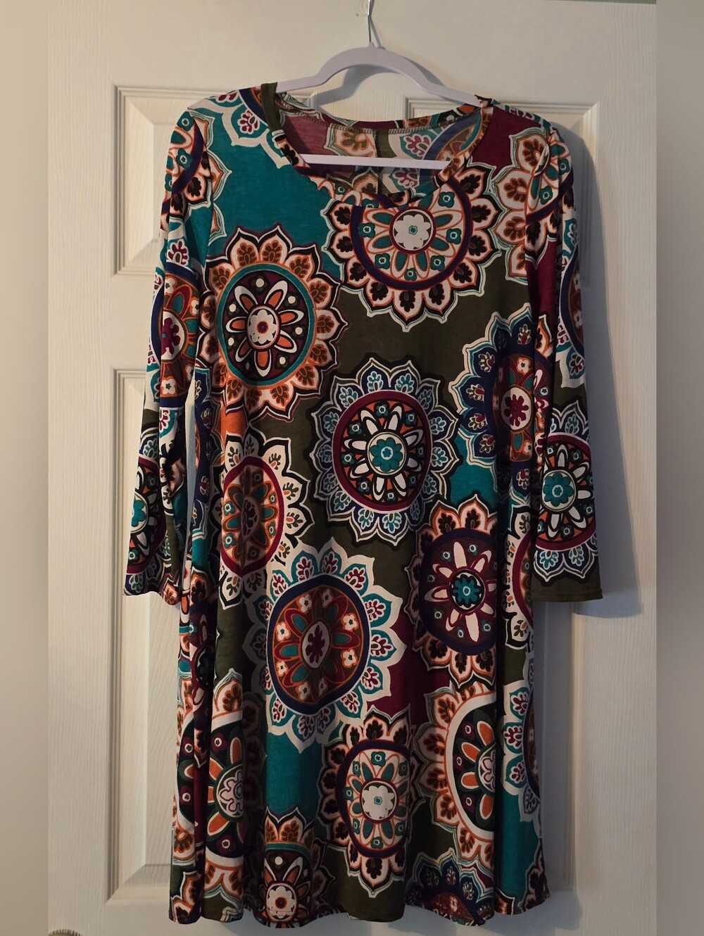 Multicolored Boho Medallion Print Swing Dress